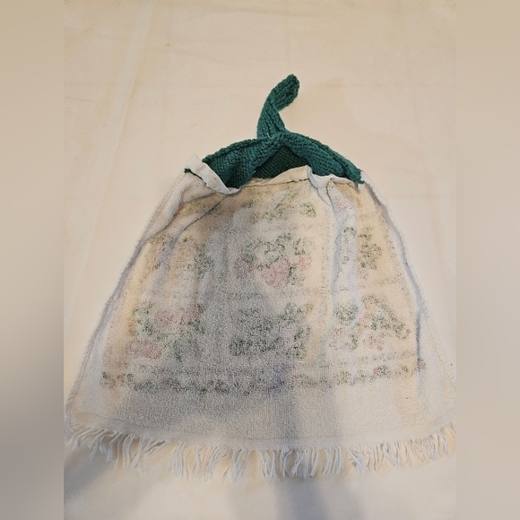 Hand Crafted handmade  green crochet top kitchen dish towels strawberry rustic - Picture 6 of 16
